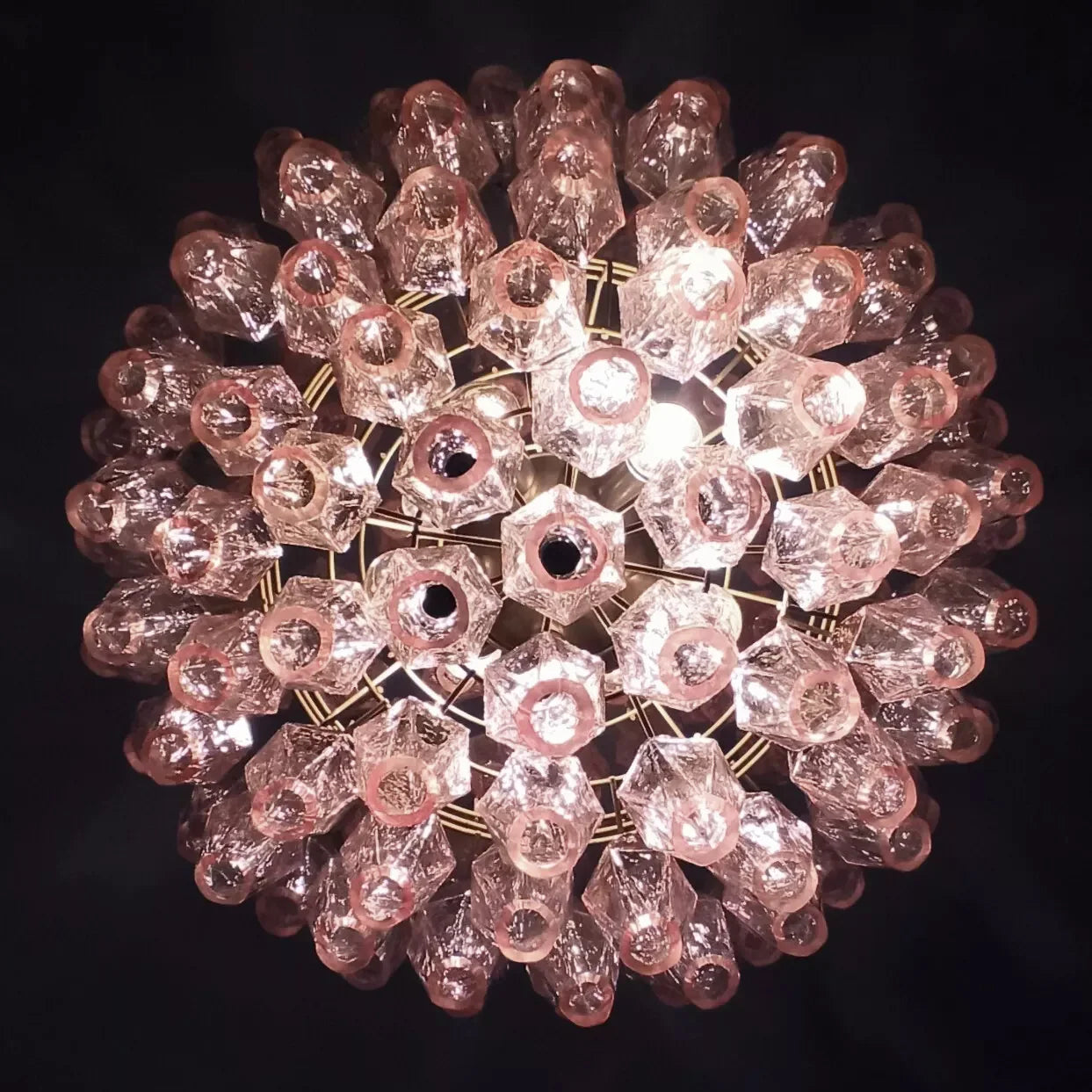 Spherical Poliedri Pink Glass Chandelier