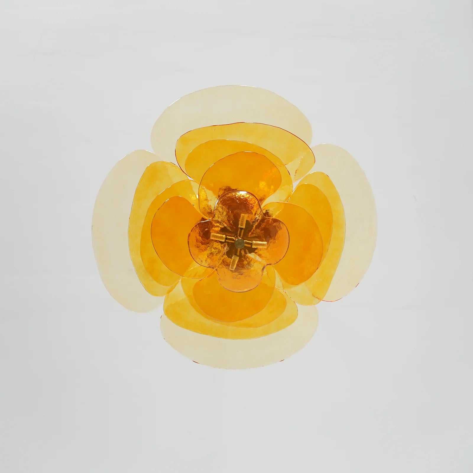 Leaf-Shaped Amber Textured Glass Chandelier