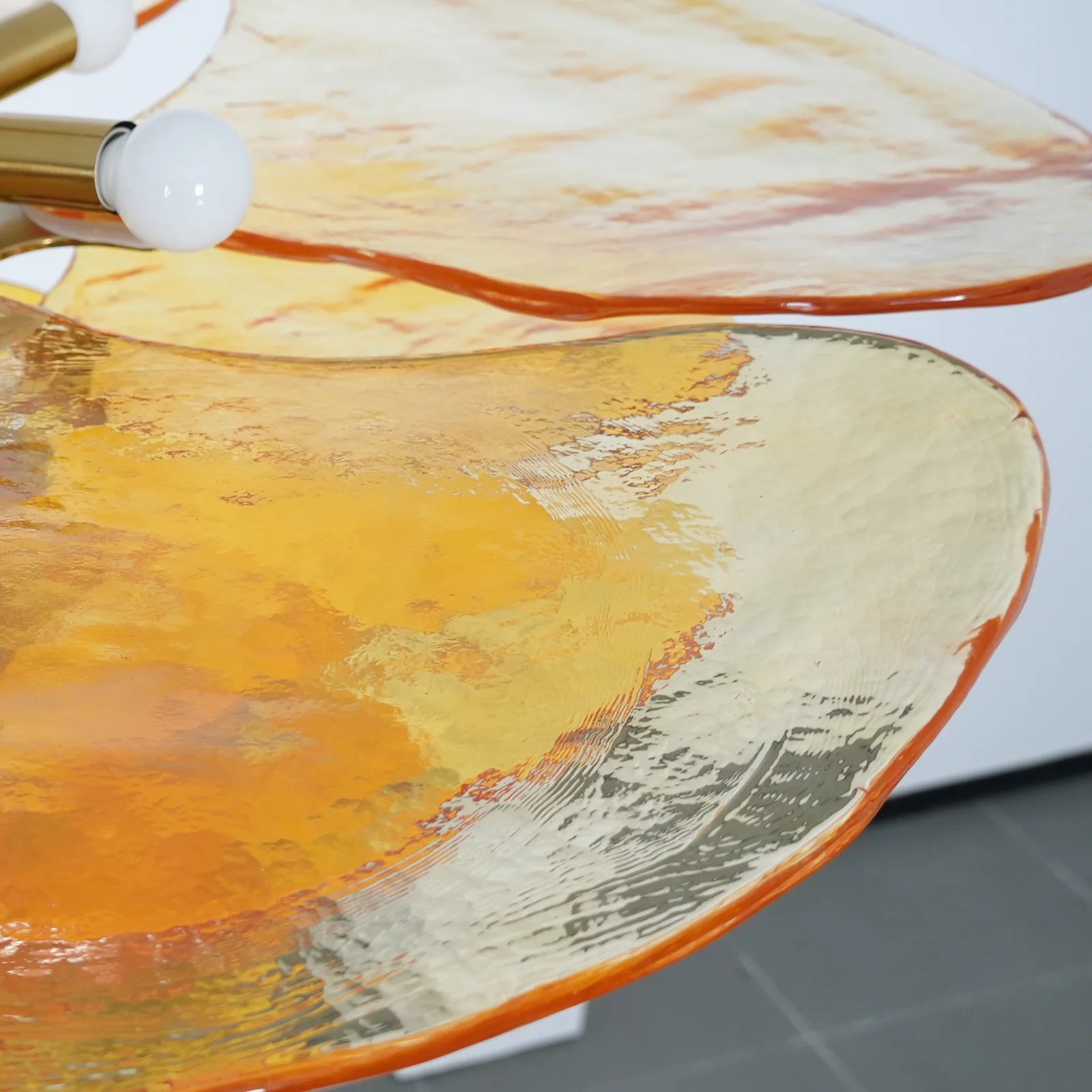 Leaf-Shaped Amber Textured Glass Chandelier