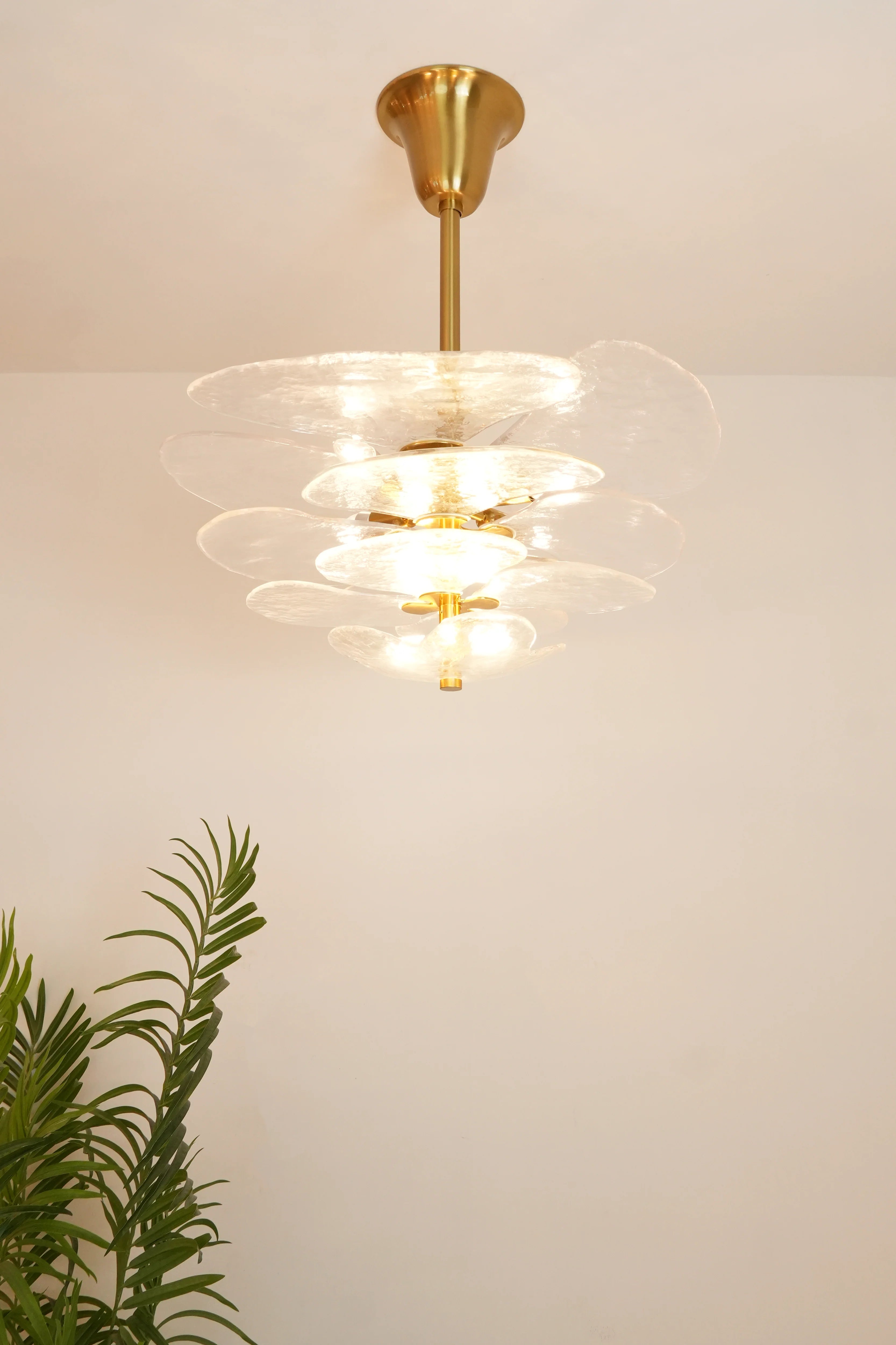 Leaf-Shaped White Textured Glass Chandelier