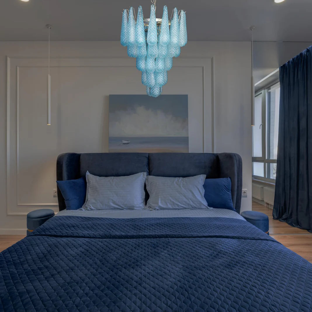 Vintage Murano Blue Petals Drop Glass Chandelier