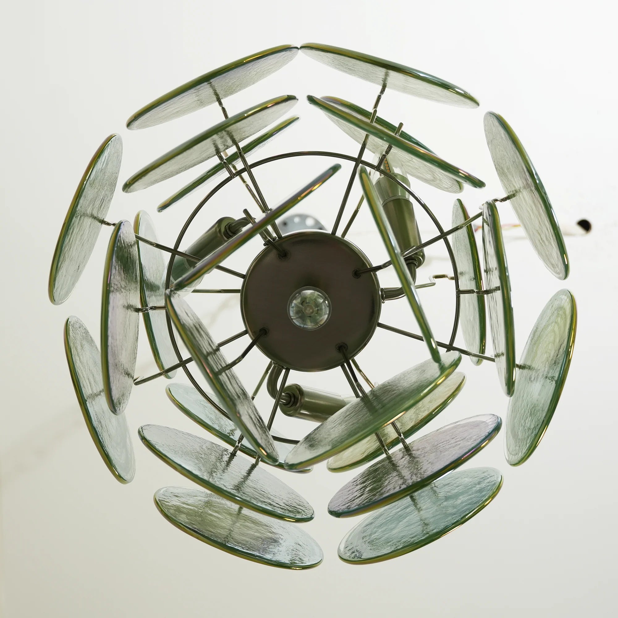 Vintage Murano Green Glass Disks Chandelier