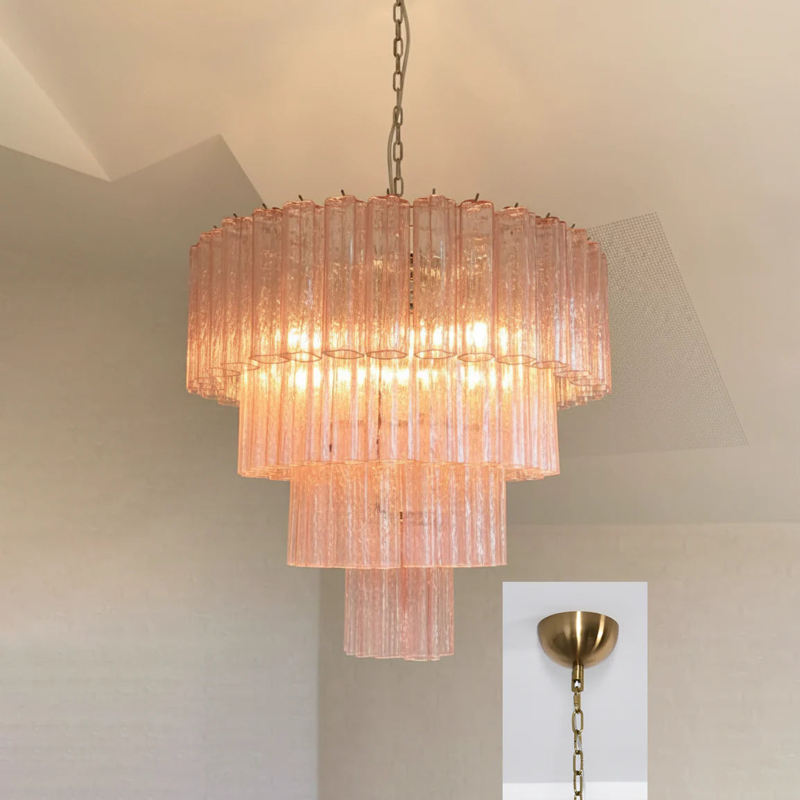 Pink Glass Tube Star Layered Chandelier