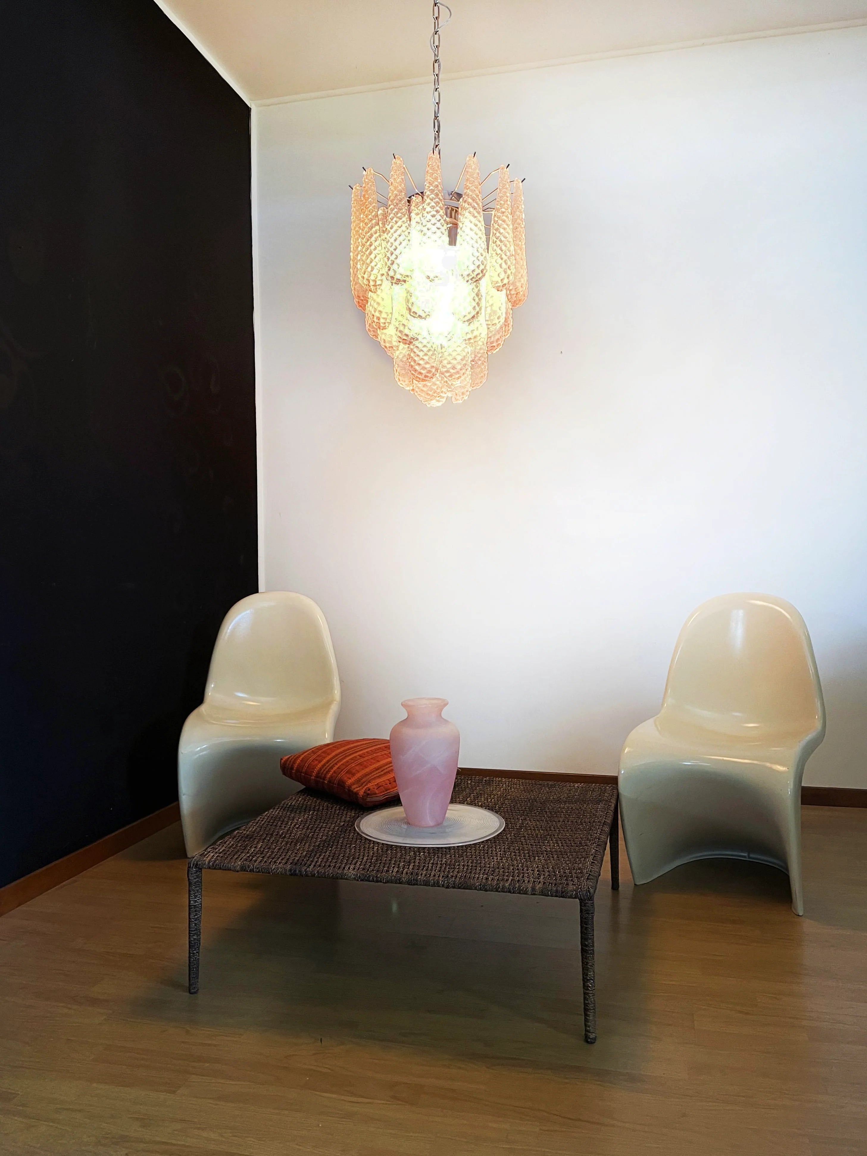 Vintage Murano Pink Glass Petals Chandelier