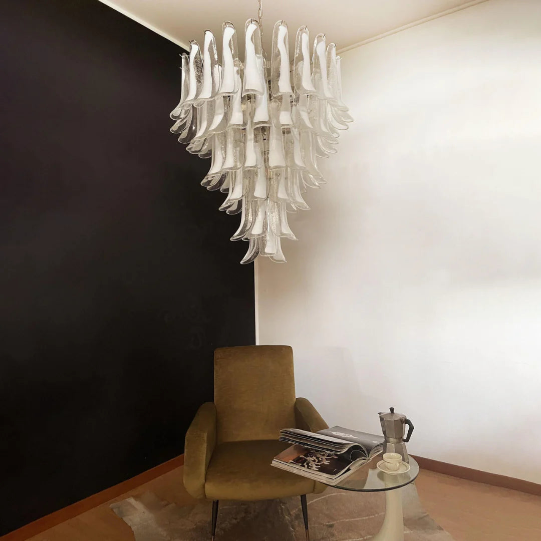 Vintage Murano Transparent Glass Petals Chandelier