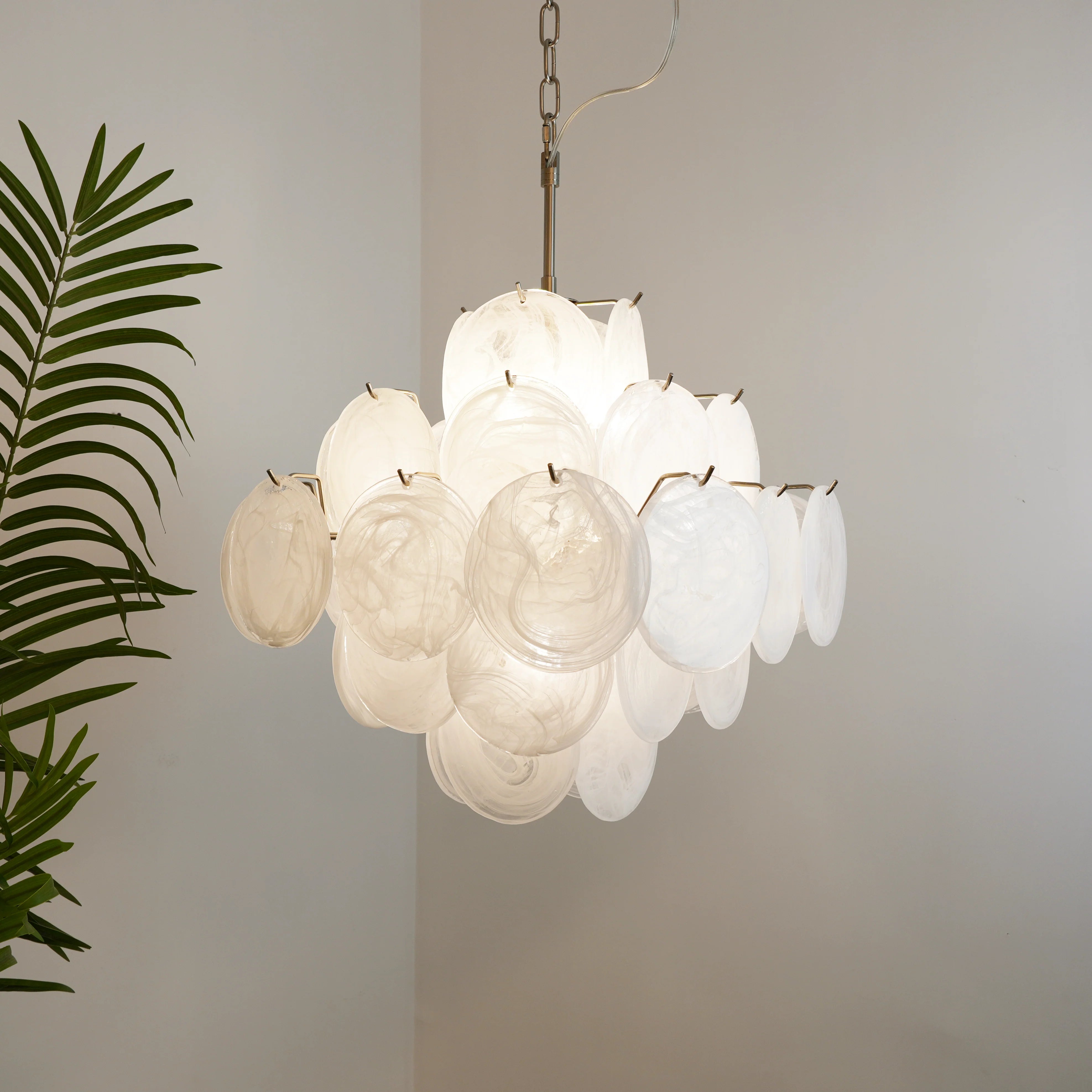Vintage Murano White Disks Chandelier