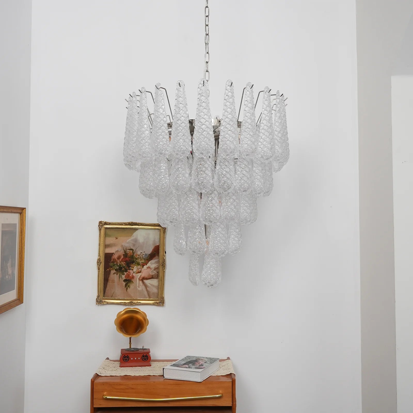 Vintage Transparent Murano Glass Petals Drop Chandelier