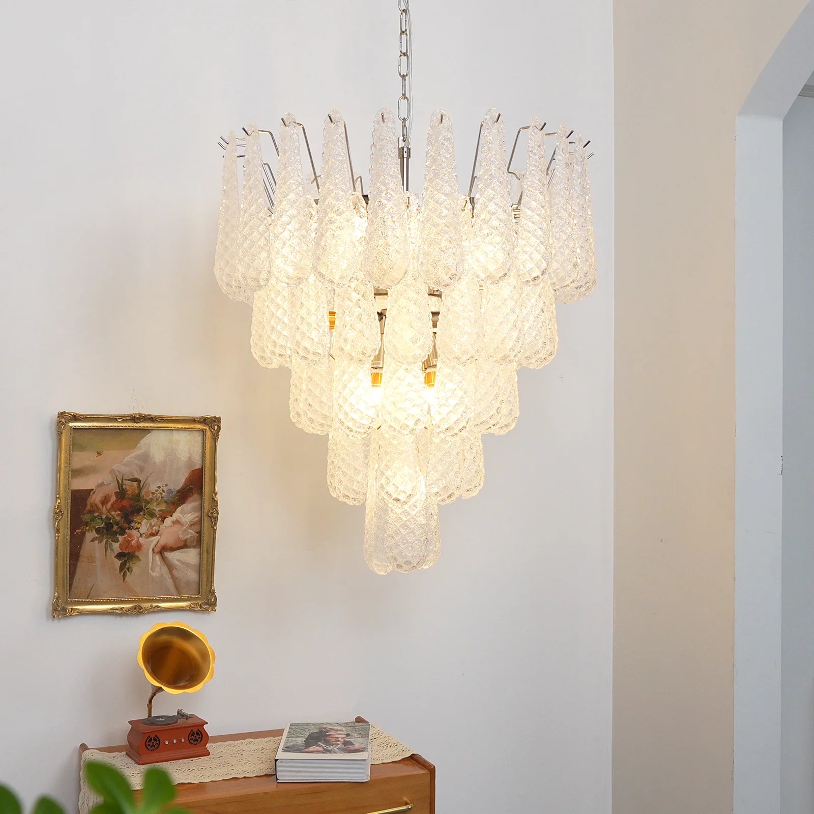 Vintage Transparent Murano Glass Petals Drop Chandelier