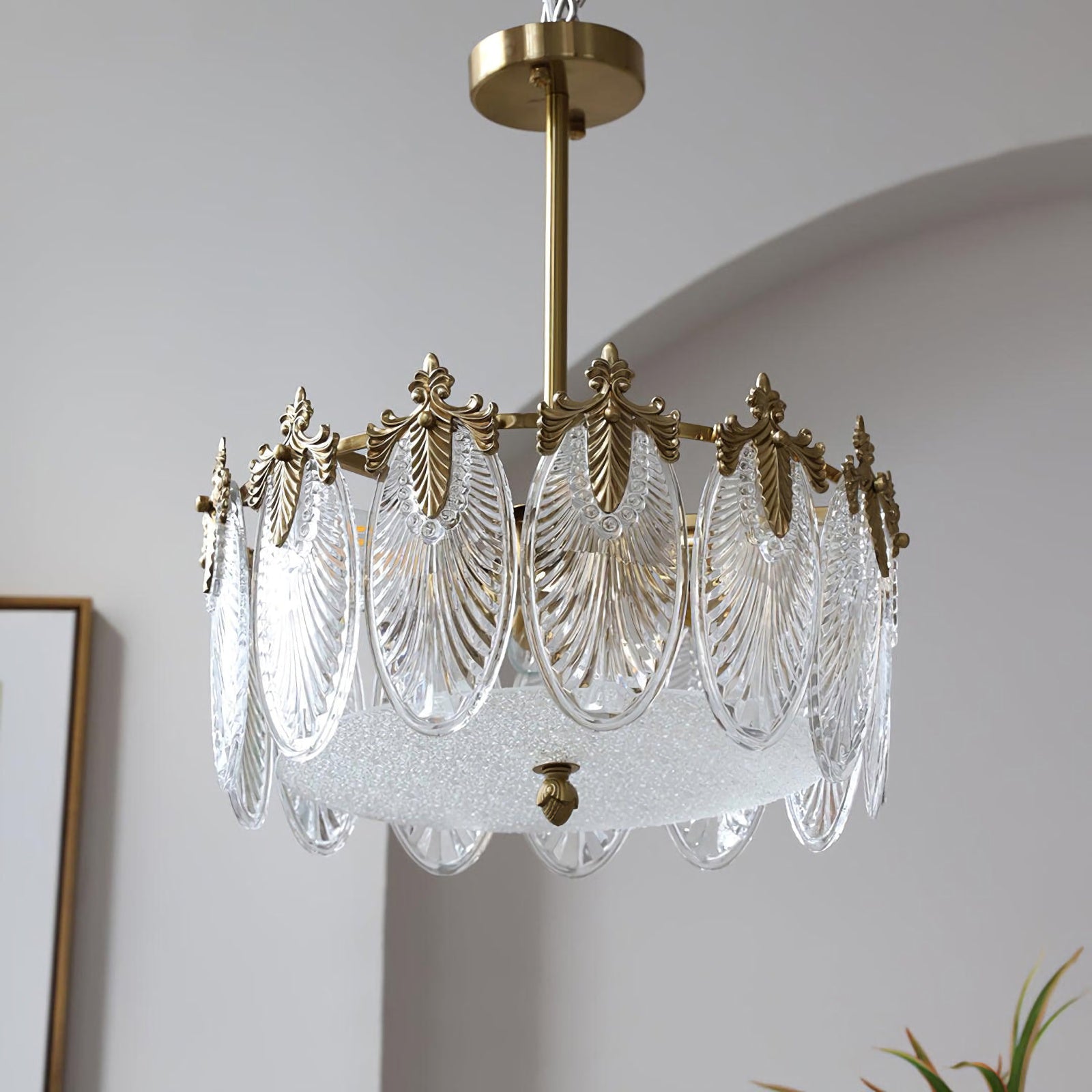 Vintage Glass Leaf Round Chandelier
