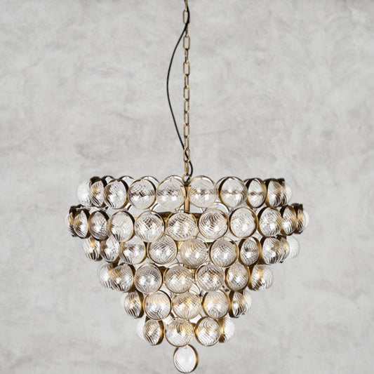 Aged Brass and Textured Glass Large Chandelier - GILDLAMPS
