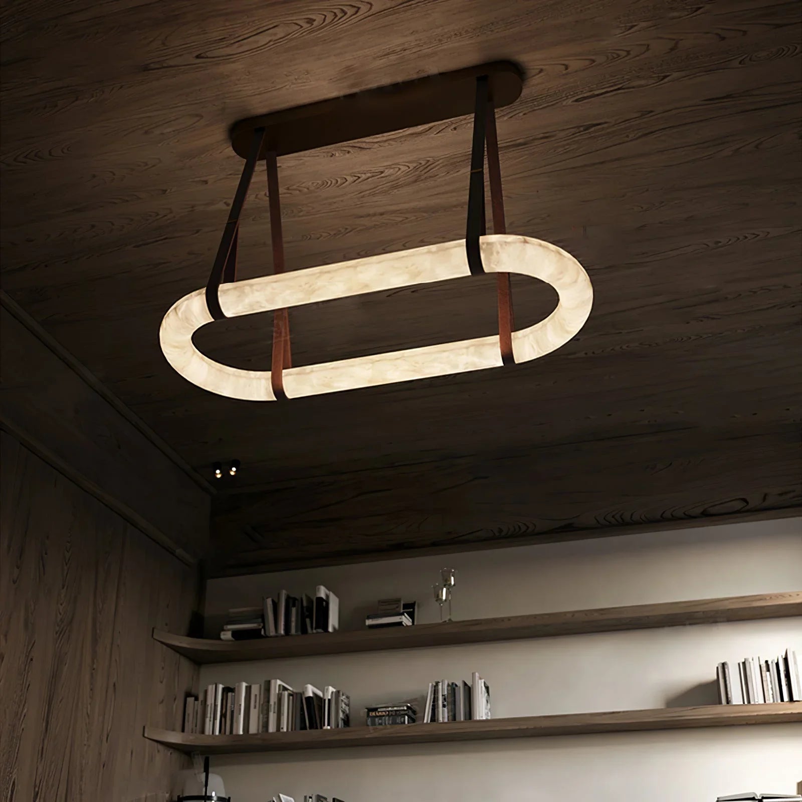 Alabaster Round Leather Chandelier - GILDLAMPS