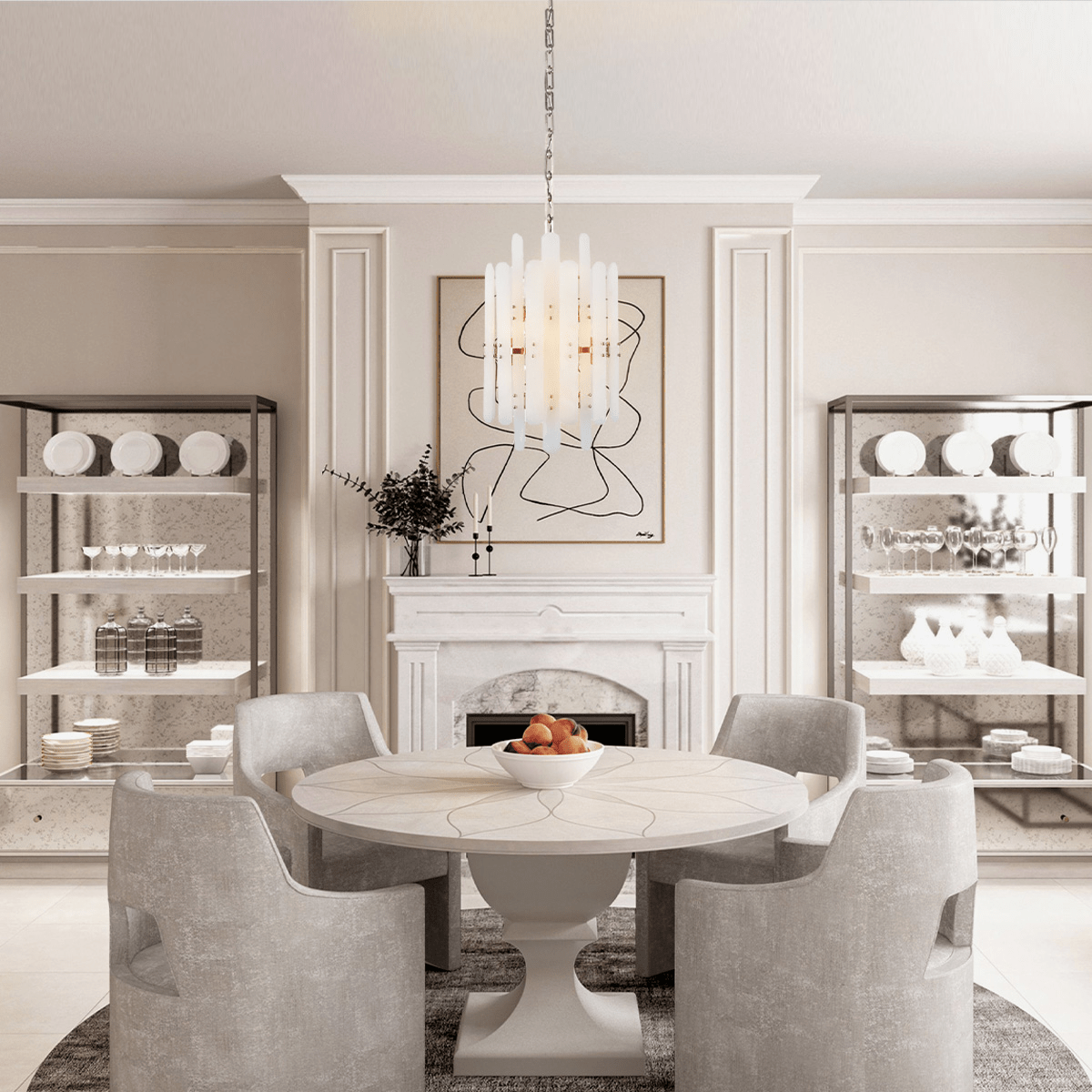 Alabaster Shield Long Pendant 12 Lights Chandelier - GILDLAMPS