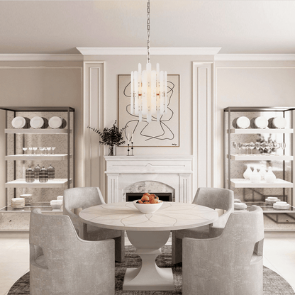 Alabaster Shield Long Pendant 12 Lights Chandelier - GILDLAMPS