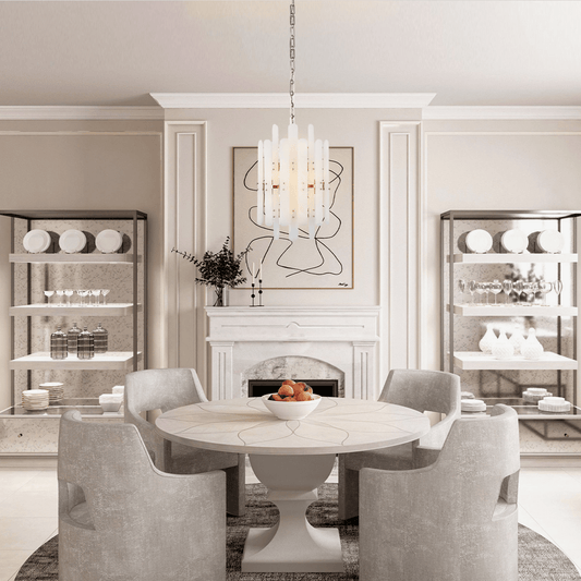 Alabaster Shield Long Pendant 12 Lights Chandelier - GILDLAMPS