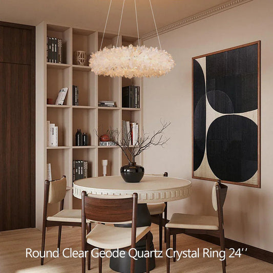 Amber Kandace Round Rock Crystal Pendant Light Modern Chandelier for Living Room 24'', 31.5'', 40'', 47'' - GILDLAMPS