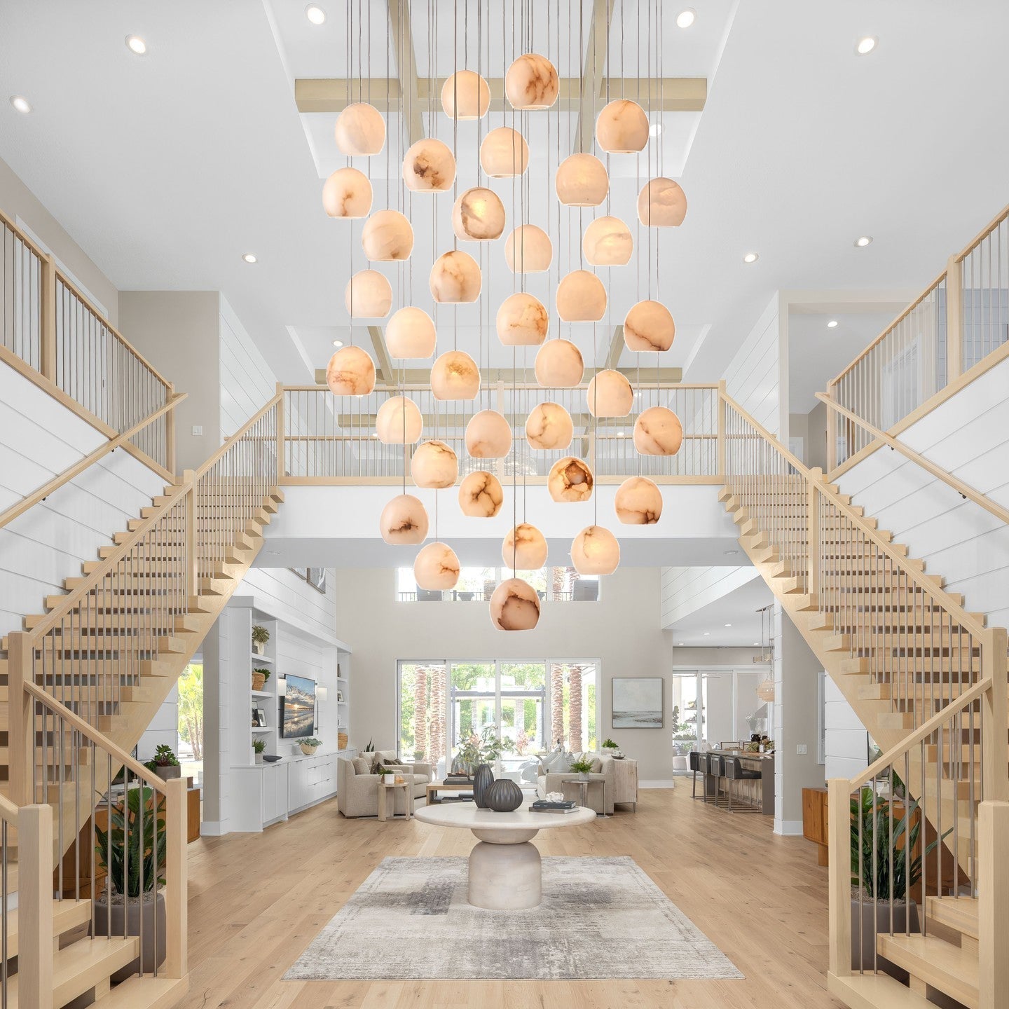 Arica Round Gold Chandelier with Natural Alabaster Stone Shades - GILDLAMPS