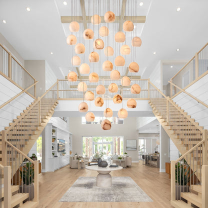 Arica Round Gold Chandelier with Natural Alabaster Stone Shades - GILDLAMPS