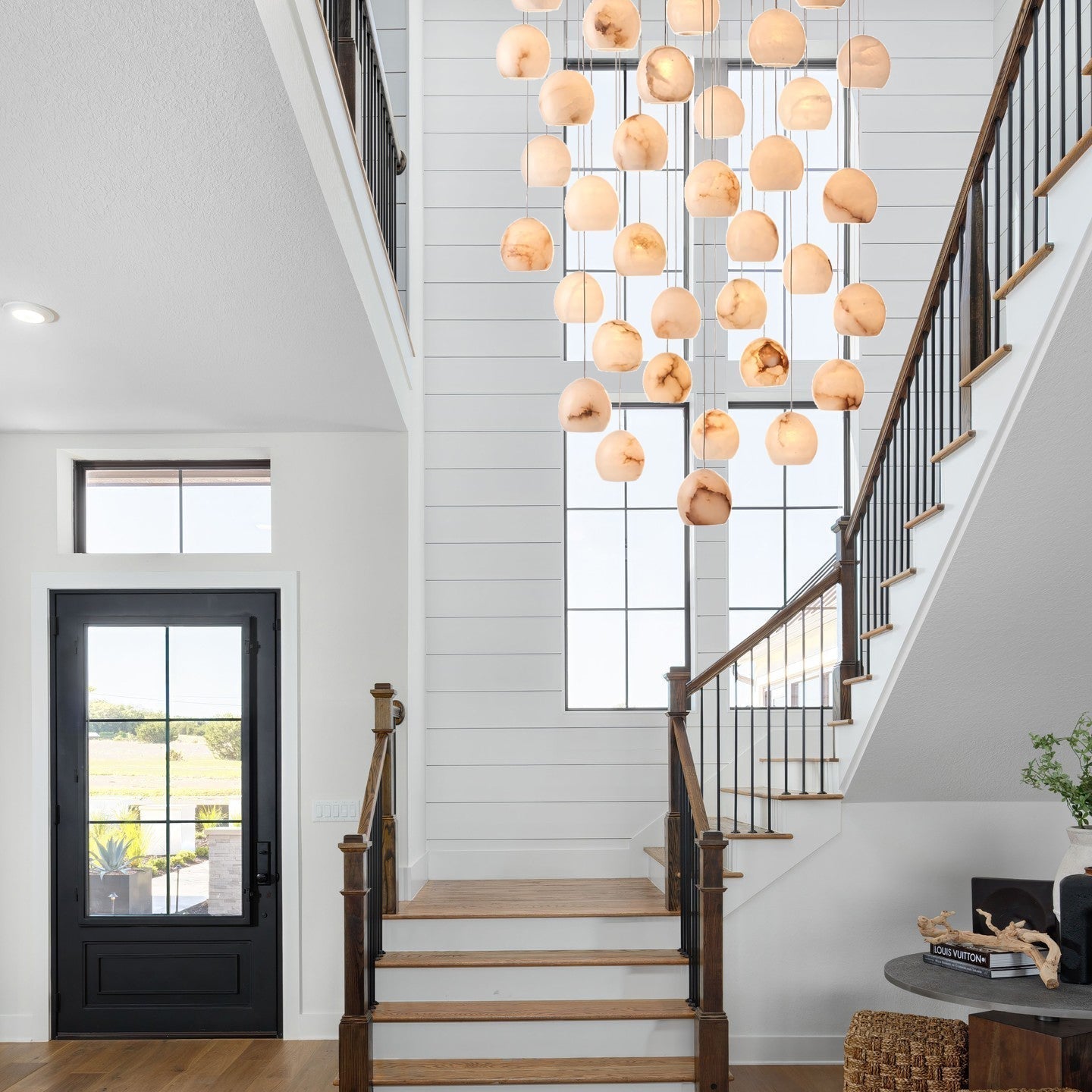 Arica Round Gold Chandelier with Natural Alabaster Stone Shades - GILDLAMPS