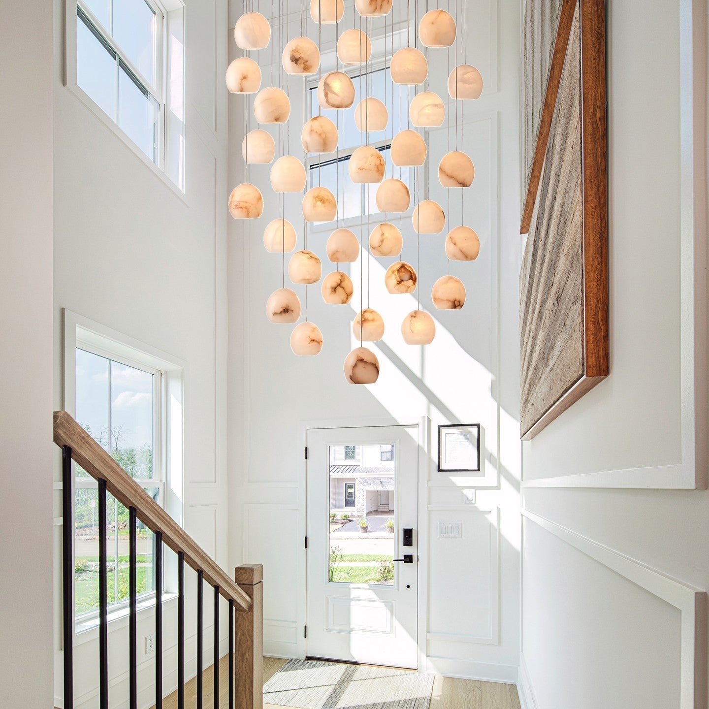 Arica Round Gold Chandelier with Natural Alabaster Stone Shades - GILDLAMPS