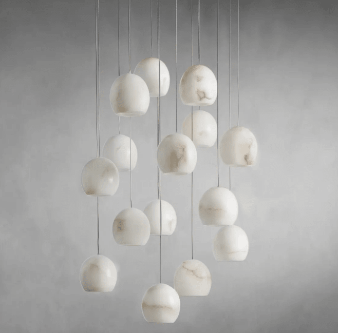 Arica Round Gold Chandelier with Natural Alabaster Stone Shades - GILDLAMPS