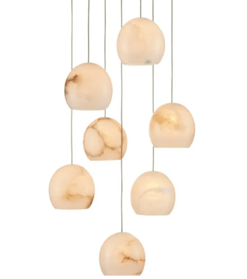 Arica Round Gold Chandelier with Natural Alabaster Stone Shades - GILDLAMPS