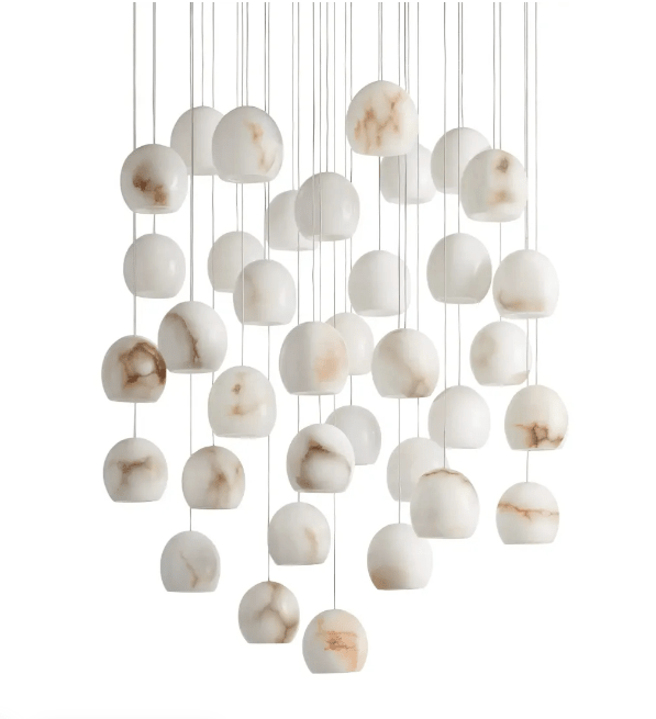 Arica Round Gold Chandelier with Natural Alabaster Stone Shades - GILDLAMPS