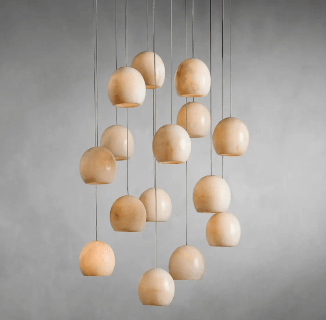 Arica Round Gold Chandelier with Natural Alabaster Stone Shades - GILDLAMPS