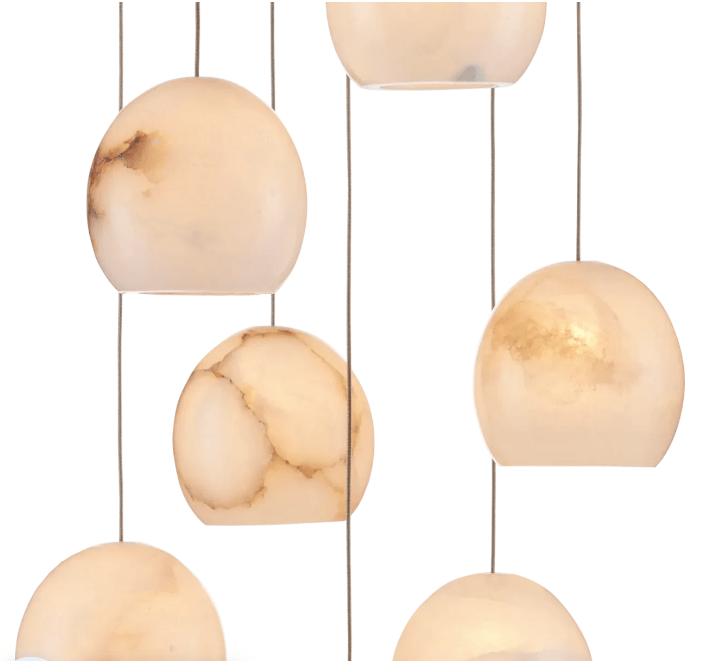 Arica Round Gold Chandelier with Natural Alabaster Stone Shades - GILDLAMPS
