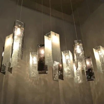 Art Design 1/25/60/84-Light Colorful Rectangle Cluster Glass Tile Pendant/Chandelier - GILDLAMPS