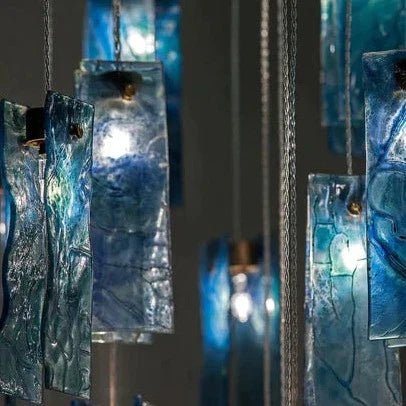 Art Design 1/25/60/84-Light Colorful Rectangle Cluster Glass Tile Pendant/Chandelier - GILDLAMPS