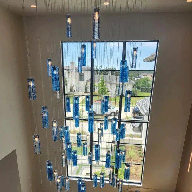 Art Design 1/25/60/84-Light Colorful Rectangle Cluster Glass Tile Pendant/Chandelier - GILDLAMPS