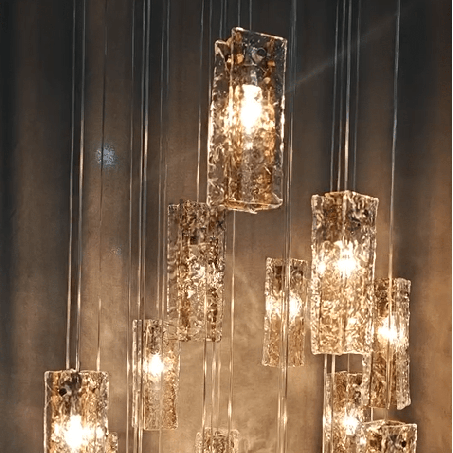 Art Design 1/25/60/84-Light Colorful Rectangle Cluster Glass Tile Pendant/Chandelier - GILDLAMPS
