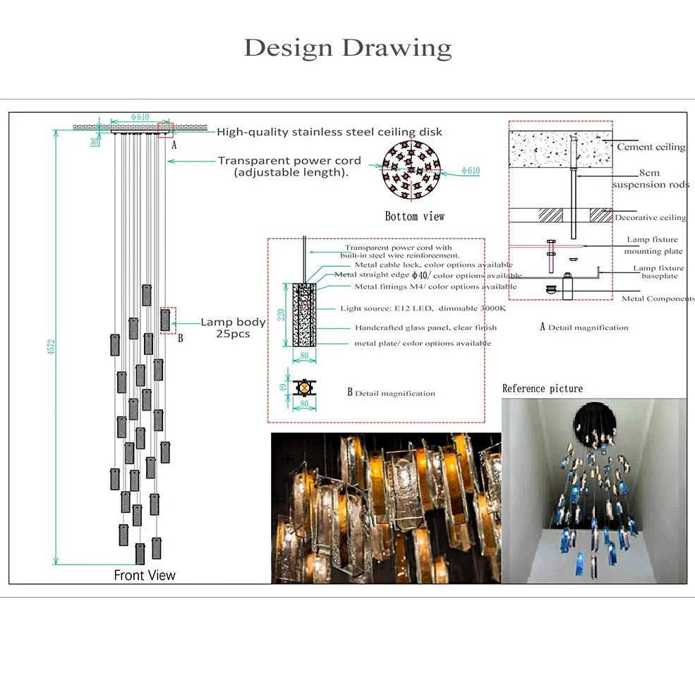 Art Design 1/25/60/84-Light Colorful Rectangle Cluster Glass Tile Pendant/Chandelier - GILDLAMPS