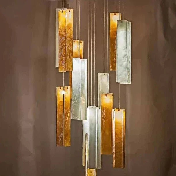Art Design 1/25/60/84-Light Colorful Rectangle Cluster Glass Tile Pendant/Chandelier - GILDLAMPS