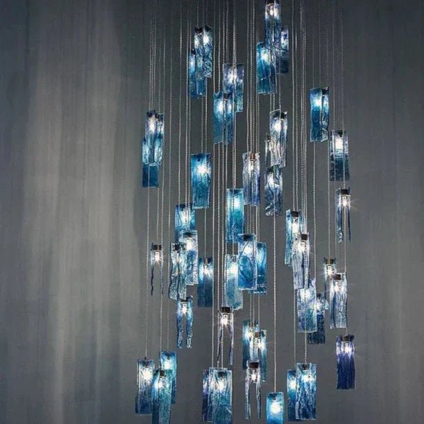 Art Design 1/25/60/84-Light Colorful Rectangle Cluster Glass Tile Pendant/Chandelier - GILDLAMPS