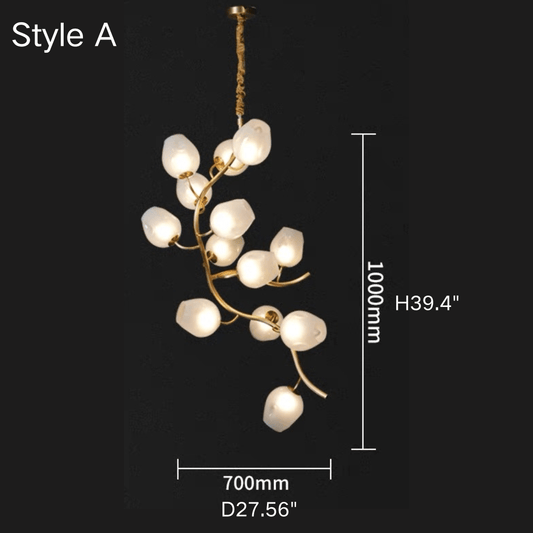 Artistic Glass Lampshade Chandelier with Branches Design for High Ceilings - GILDLAMPS
