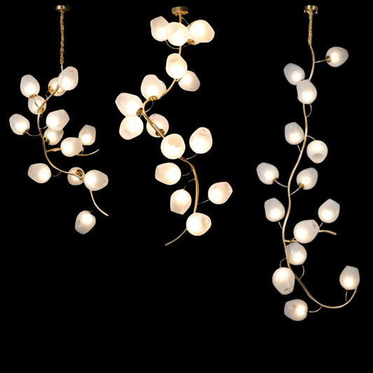 Artistic Glass Lampshade Chandelier with Branches Design for High Ceilings - GILDLAMPS
