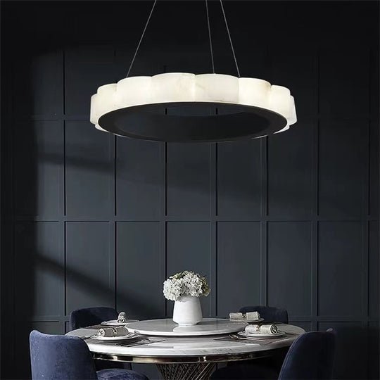 August Mordern Marble Round Chandelier Black - GILDLAMPS