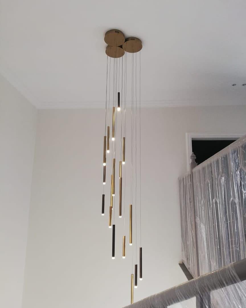 Bellini Rectangular Tri-Tone Tubular Pendant Light Chandelier - GILDLAMPS