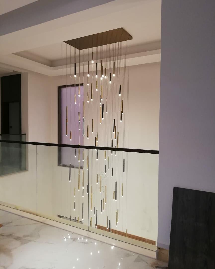 Bellini Rectangular Tri-Tone Tubular Pendant Light Chandelier - GILDLAMPS