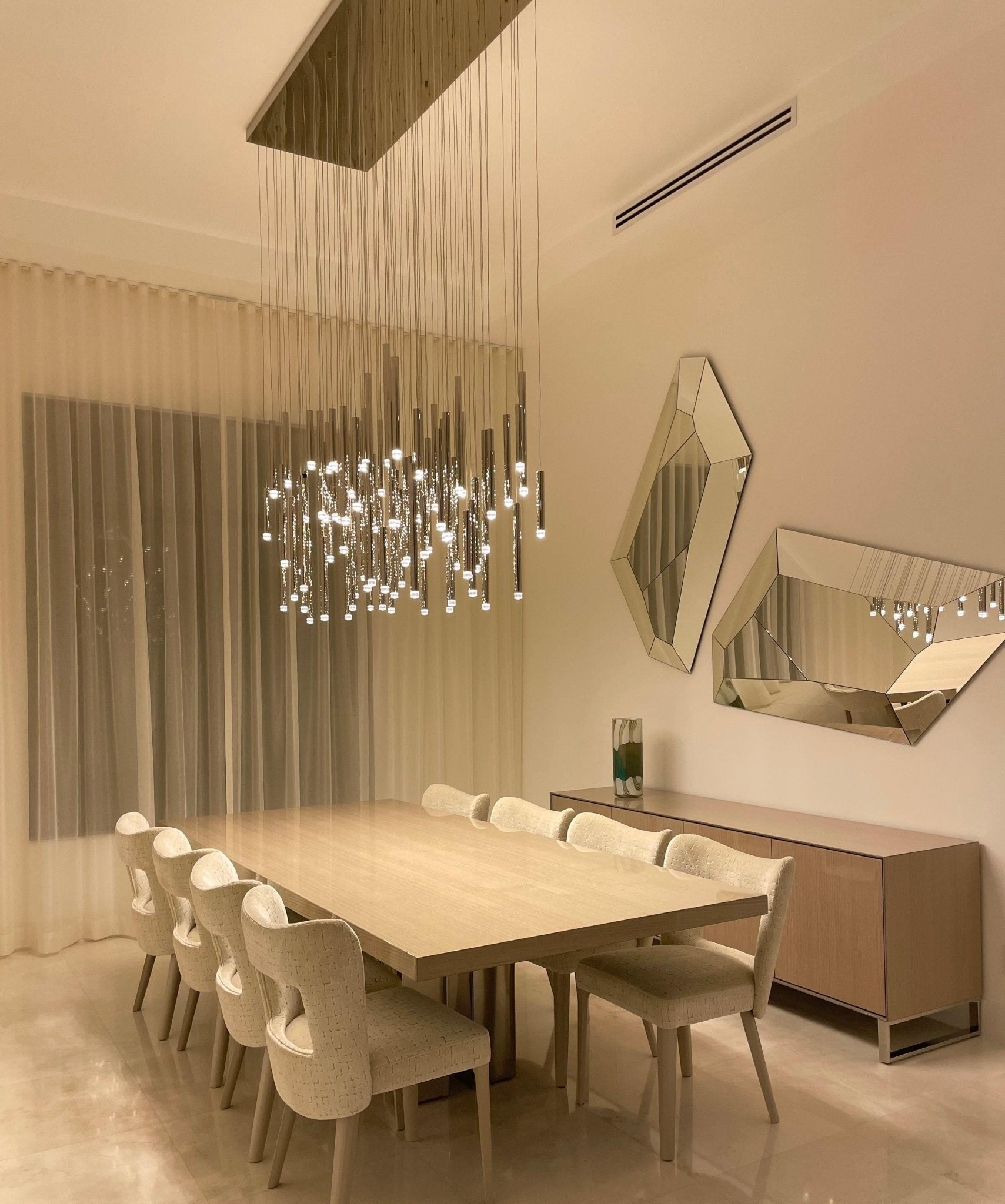 Bellini Rectangular Tri-Tone Tubular Pendant Light Chandelier - GILDLAMPS