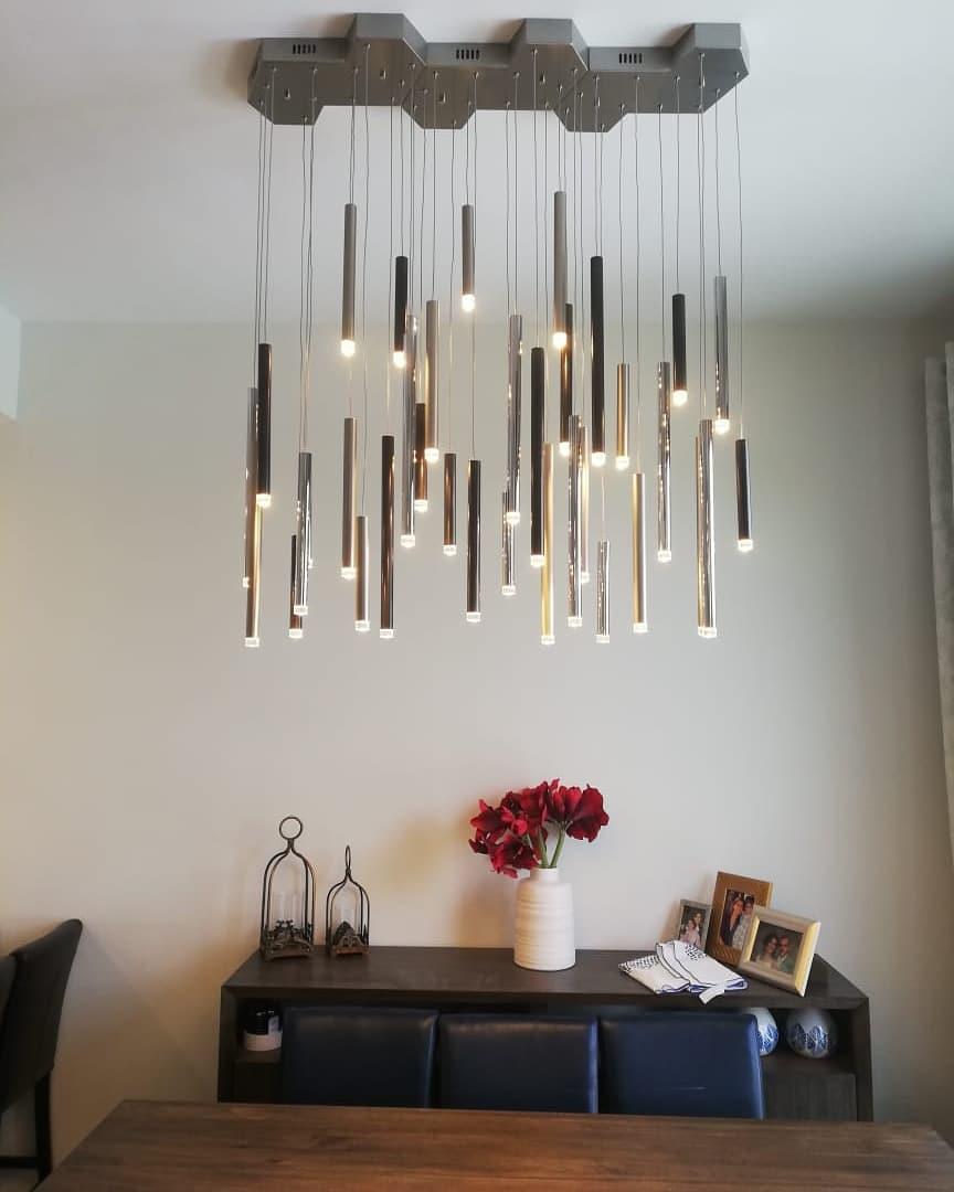 Bellini Rectangular Tri-Tone Tubular Pendant Light Chandelier - GILDLAMPS
