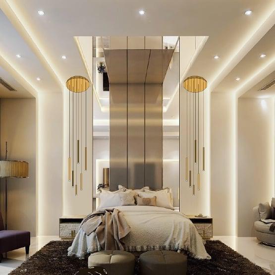 Bellini Rectangular Tri-Tone Tubular Pendant Light Chandelier - GILDLAMPS