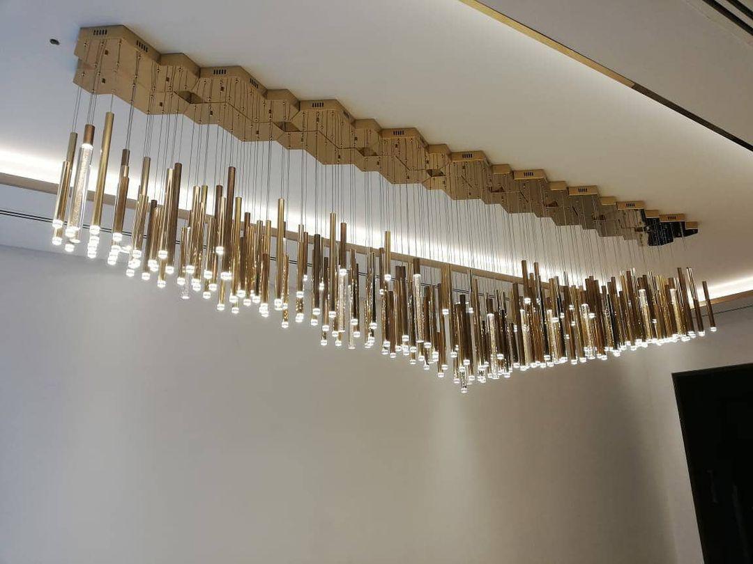 Bellini Rectangular Tri-Tone Tubular Pendant Light Chandelier - GILDLAMPS