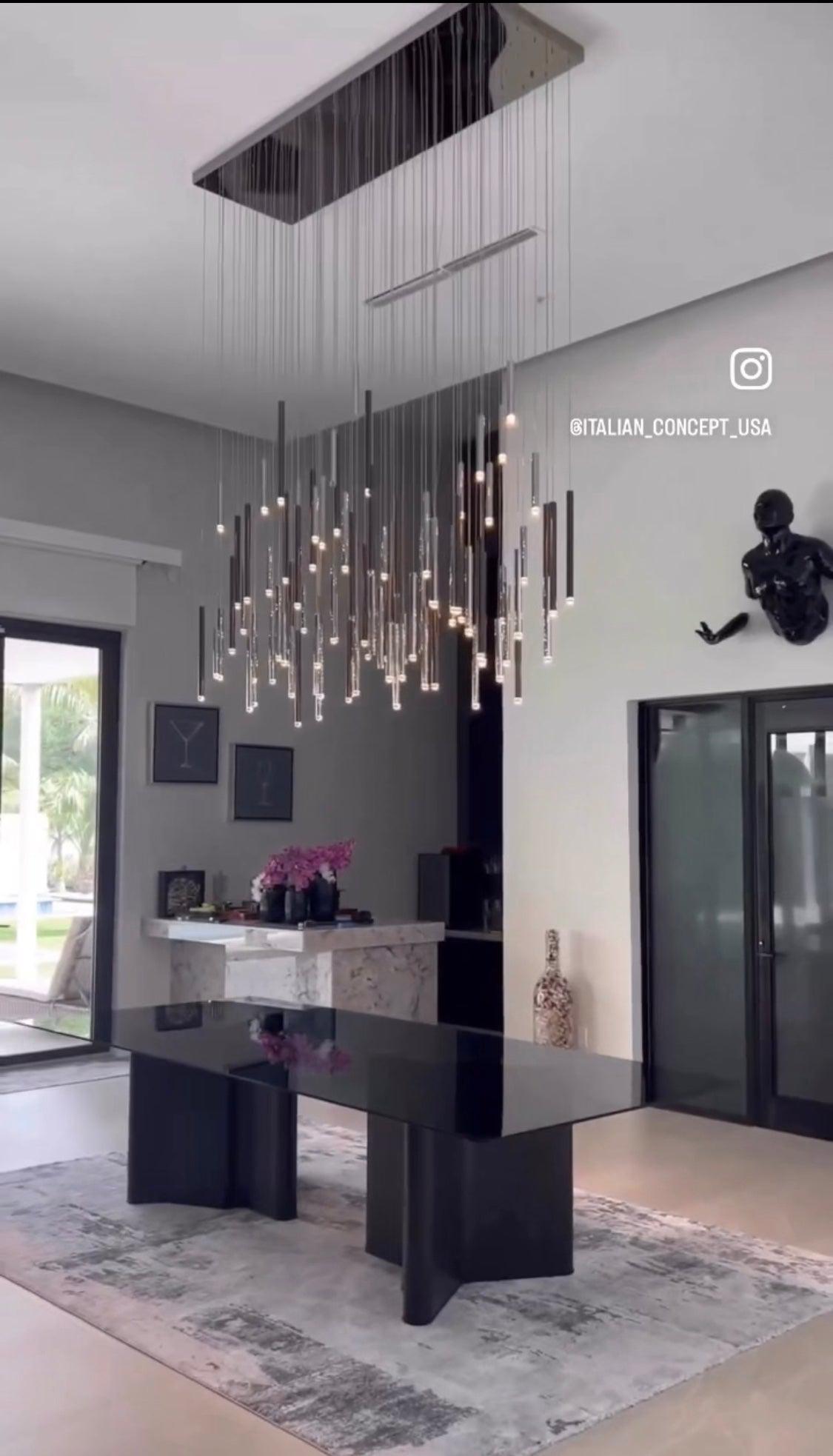 Bellini Rectangular Tri-Tone Tubular Pendant Light Chandelier - GILDLAMPS