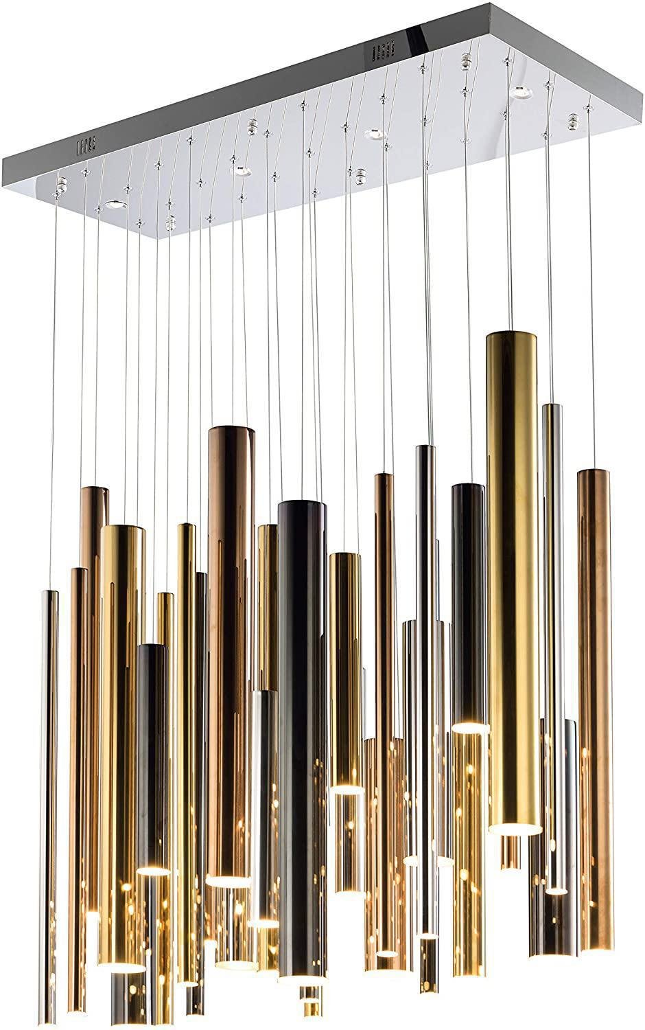 Bellini Rectangular Tri-Tone Tubular Pendant Light Chandelier - GILDLAMPS