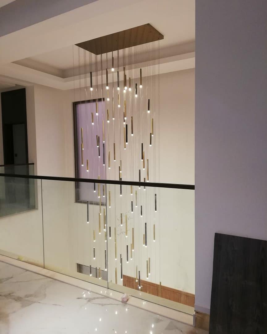 Bellini Rectangular Tri-Tone Tubular Pendant Light Chandelier - GILDLAMPS