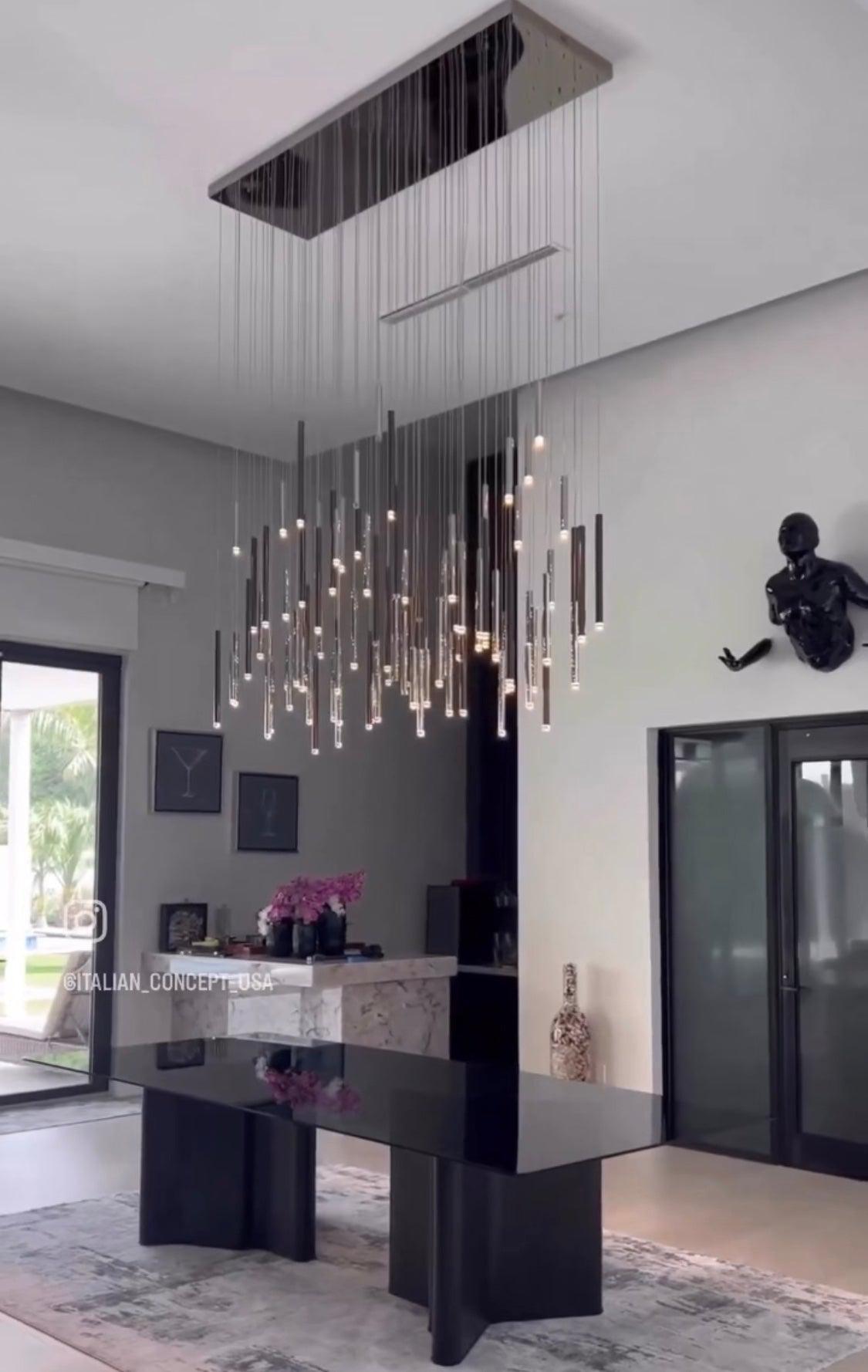 Bellini Rectangular Tri-Tone Tubular Pendant Light Chandelier - GILDLAMPS