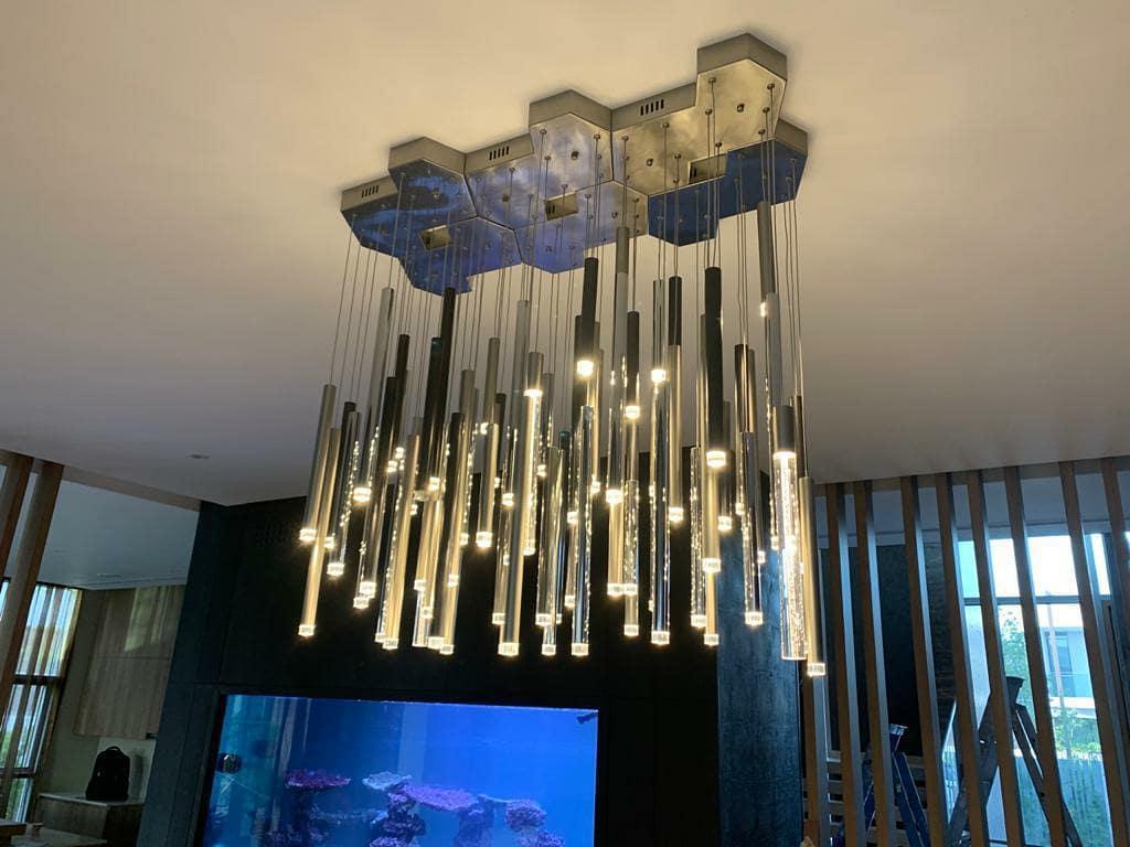 Bellini Round Two-Tone Tubular Pendant Light Chandelier - GILDLAMPS