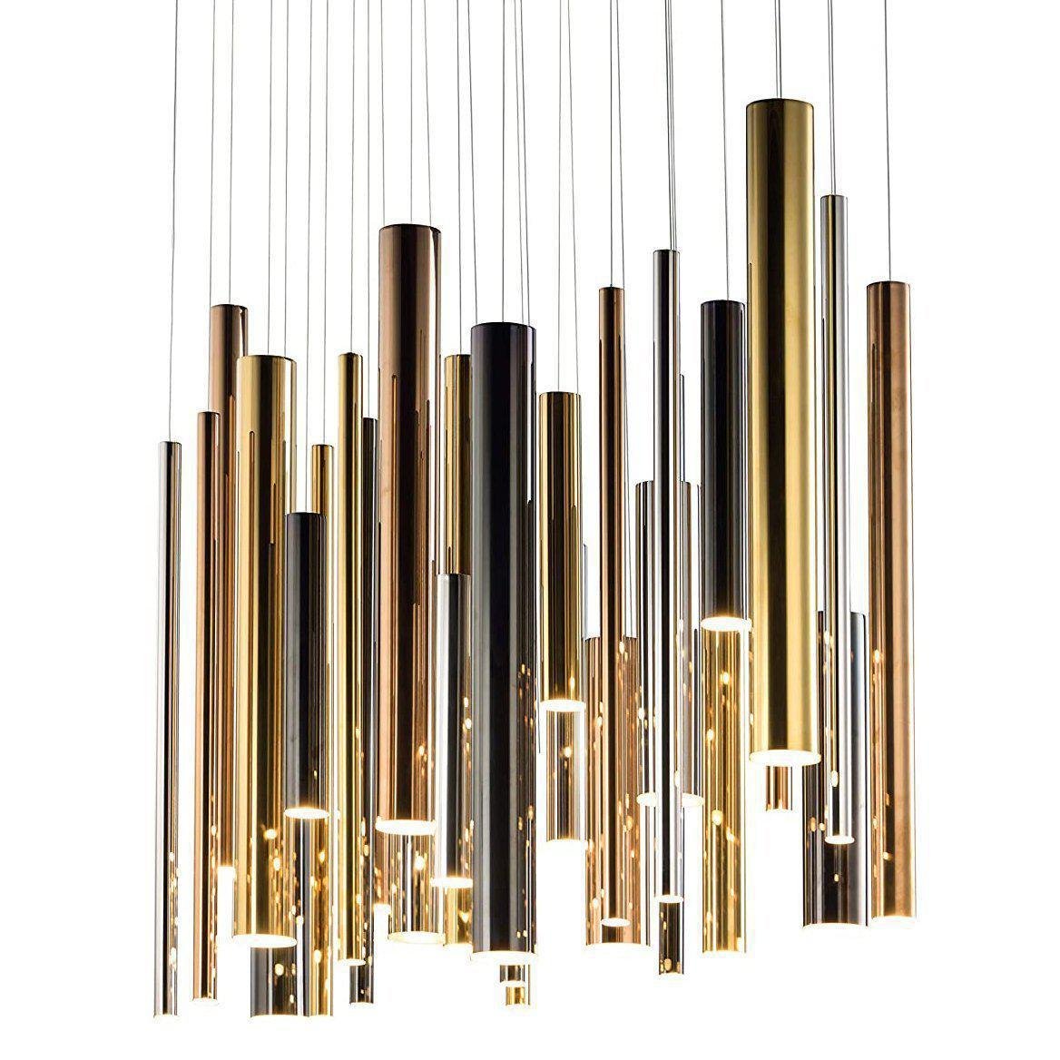 Bellini Round Two-Tone Tubular Pendant Light Chandelier - GILDLAMPS